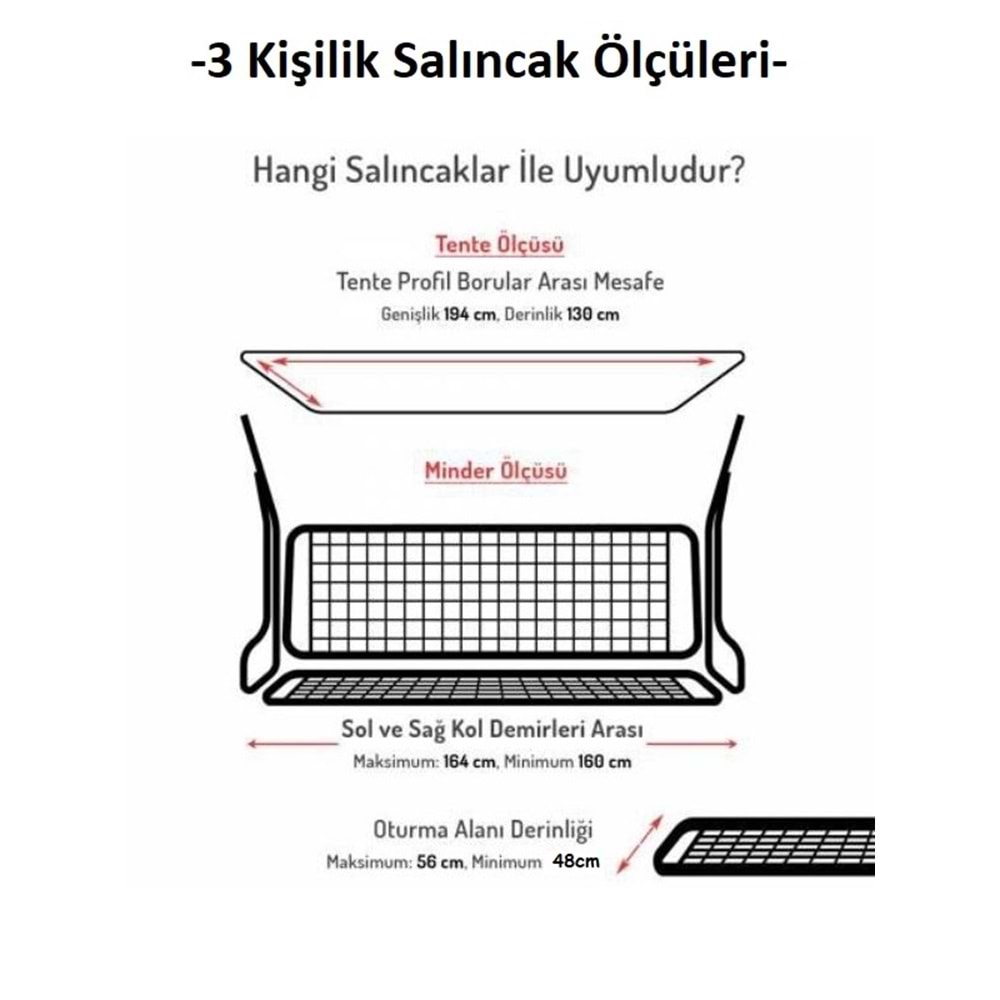 Süngerli 3 Kişilik Salıncak Minder Seti (Kalın Pamuklu Kumaş)-Alaçatı Gri