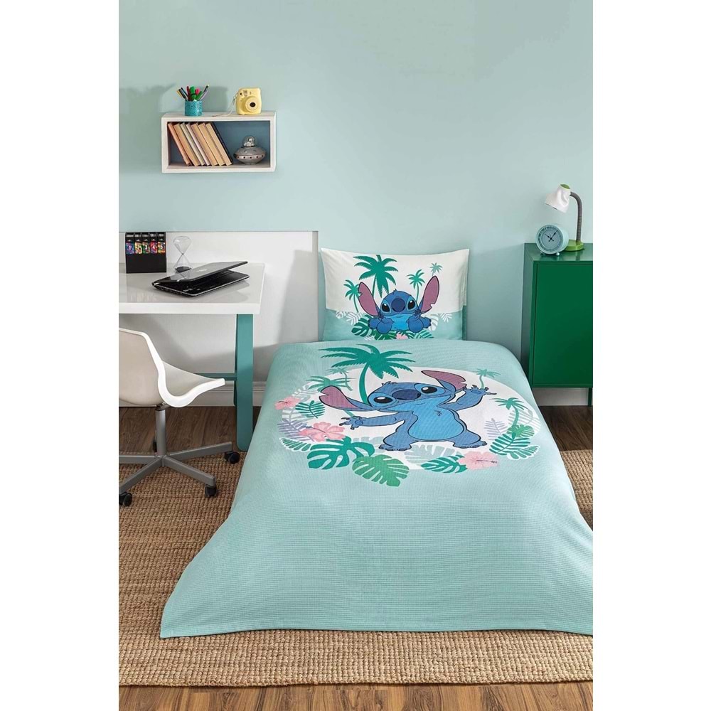 Özdilek Lisanslı Lastikli Çarşaflı Tek Kişilik Çocuk Pike Takımı-Stitch Summer Mint