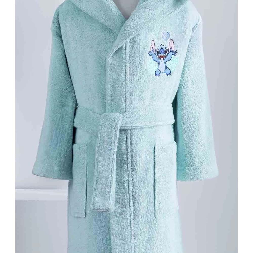 Özdilek Lisanslı Kapüşonlu Çocuk Bornozu 7/8 Yaş-Stitch P. Su Yeşili