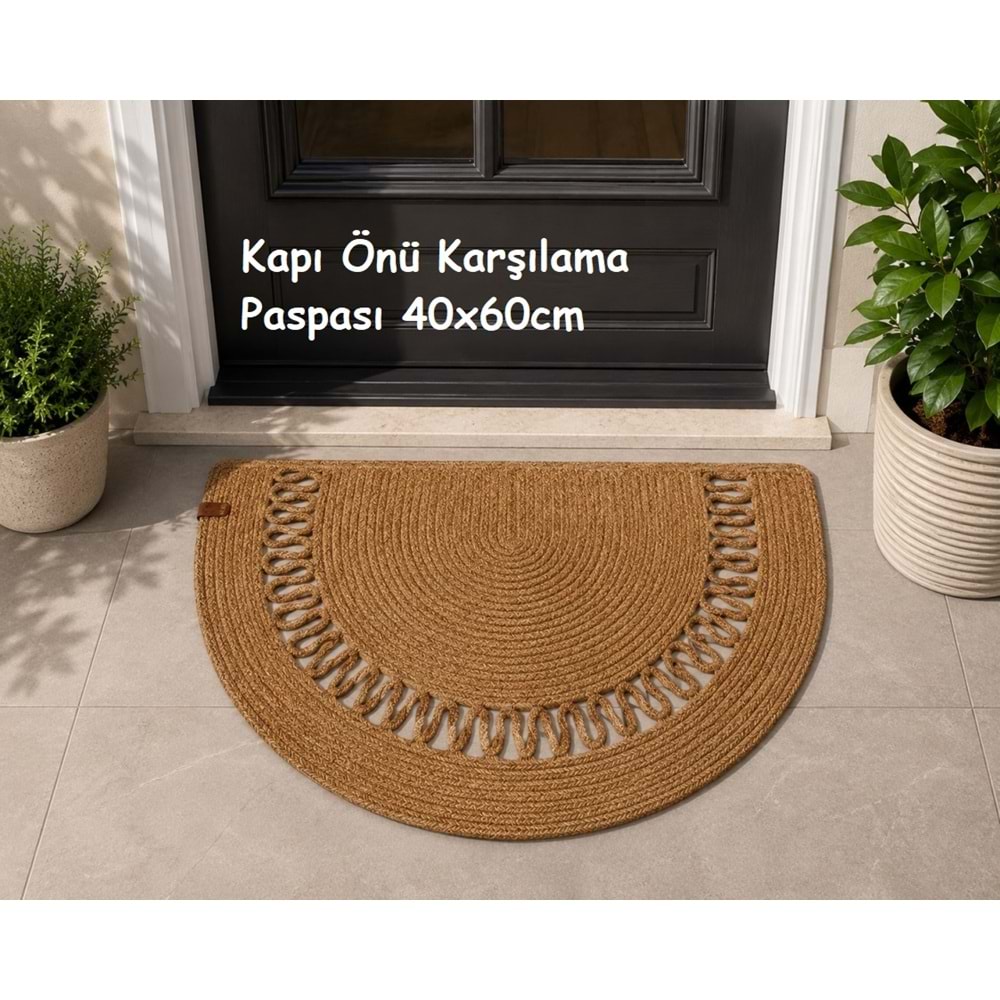 Jüt Hasır D Paspas, Kapı Önü Karşılama (40x60)-Bej Trikotlu