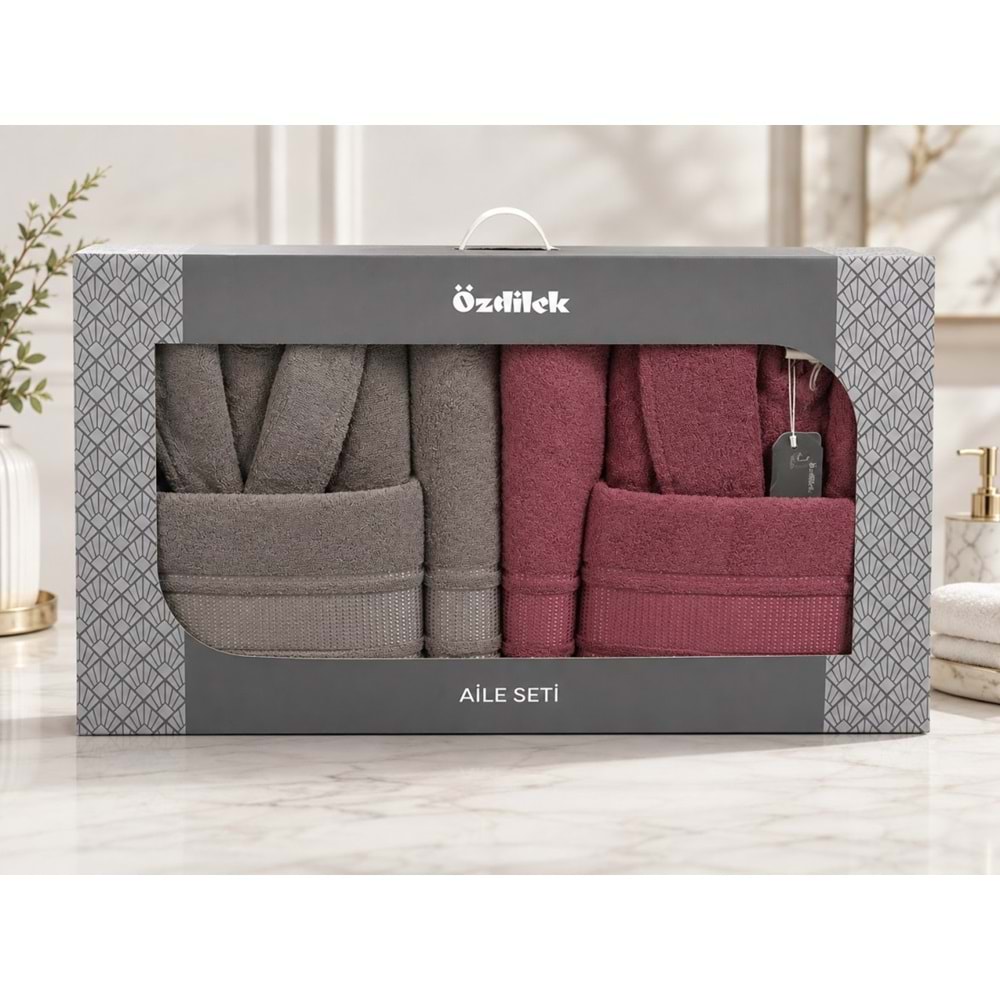Özdilek Büyük Beden -Colourist K.Gri K.Pembe- Aile Bornoz Seti (Erkek XL Bayan XL)
