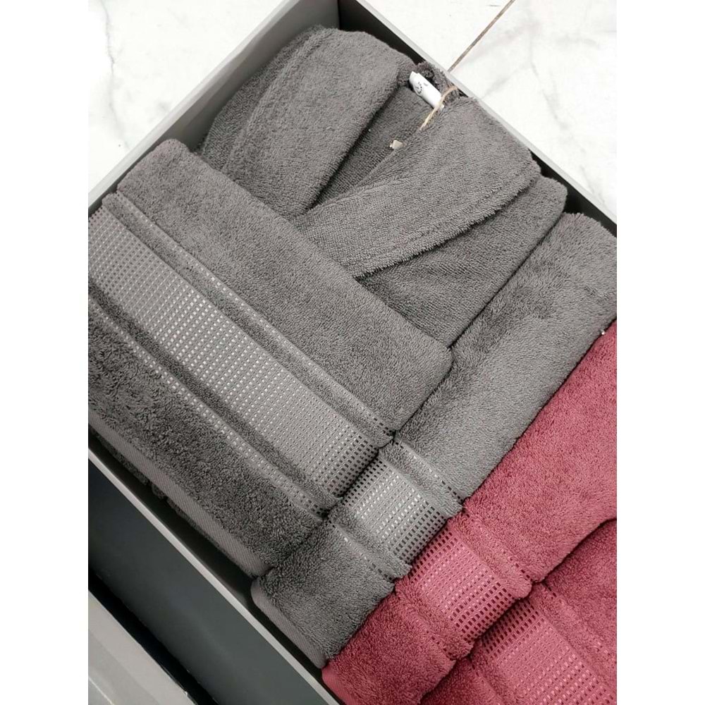 Özdilek Büyük Beden -Colourist K.Gri K.Pembe- Aile Bornoz Seti (Erkek XL Bayan XL)