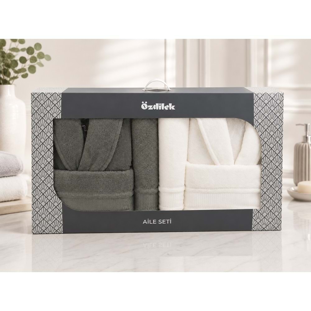 Özdilek Büyük Beden -Colourist K.Yeşil Krem- Aile Bornoz Seti (Erkek XL Bayan L)