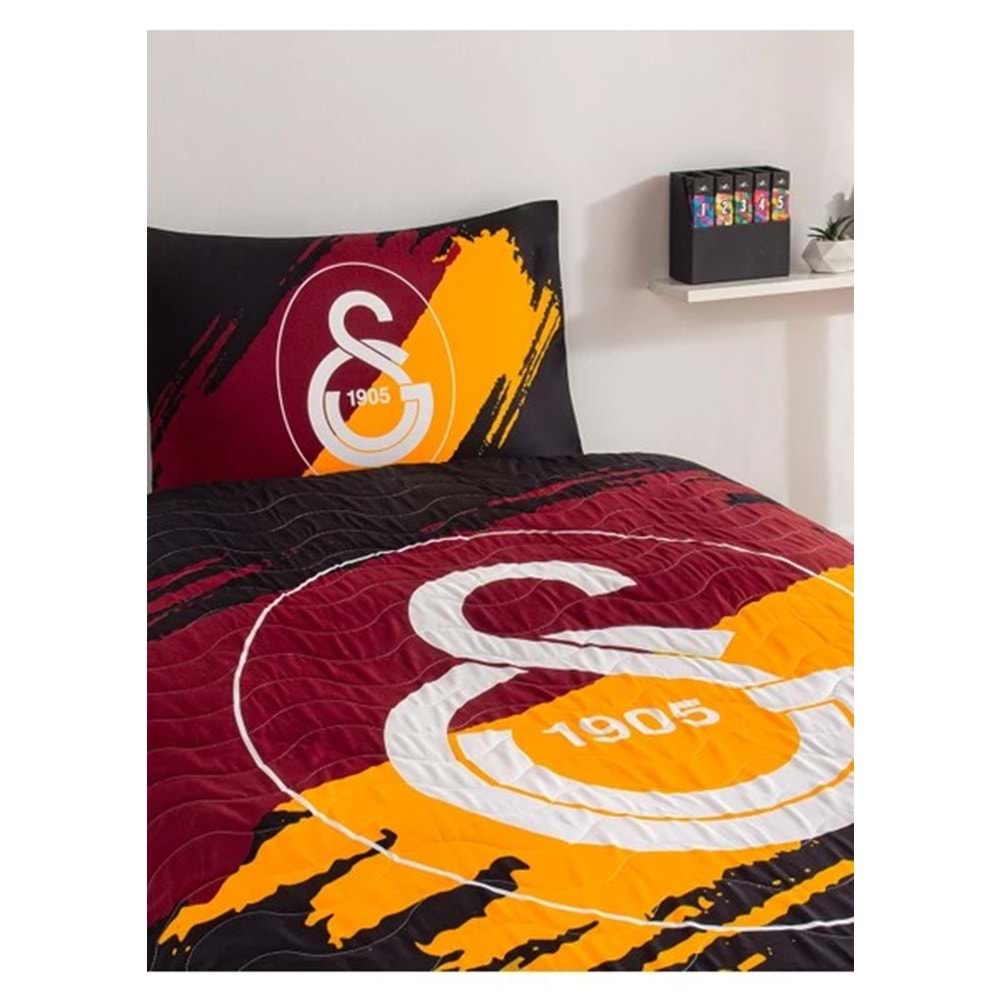 Taç Lisanslı Kapitoneli -Galatasaray Aslan- Lastikli Çarşaflı Tek Kişilik 4 Mevsim Nevresim Takımı
