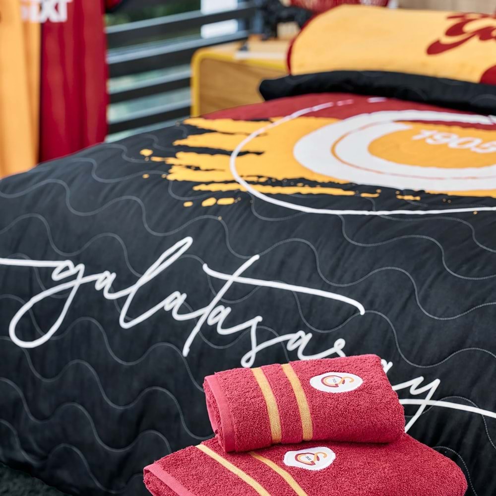 Taç Lisanslı Kapitoneli -Galatasaray Aslan- Lastikli Çarşaflı Tek Kişilik Complete Set