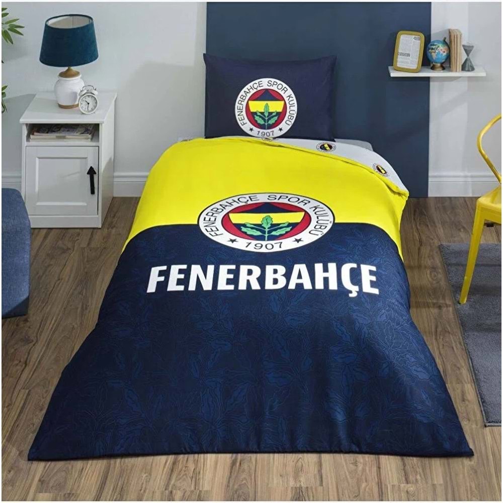 Taç Taraftar Lisanslı Ranforce Çarşafı Lastikli Tek Kişilik Nevresim Takımı-Fenerbahçe Efsane 100