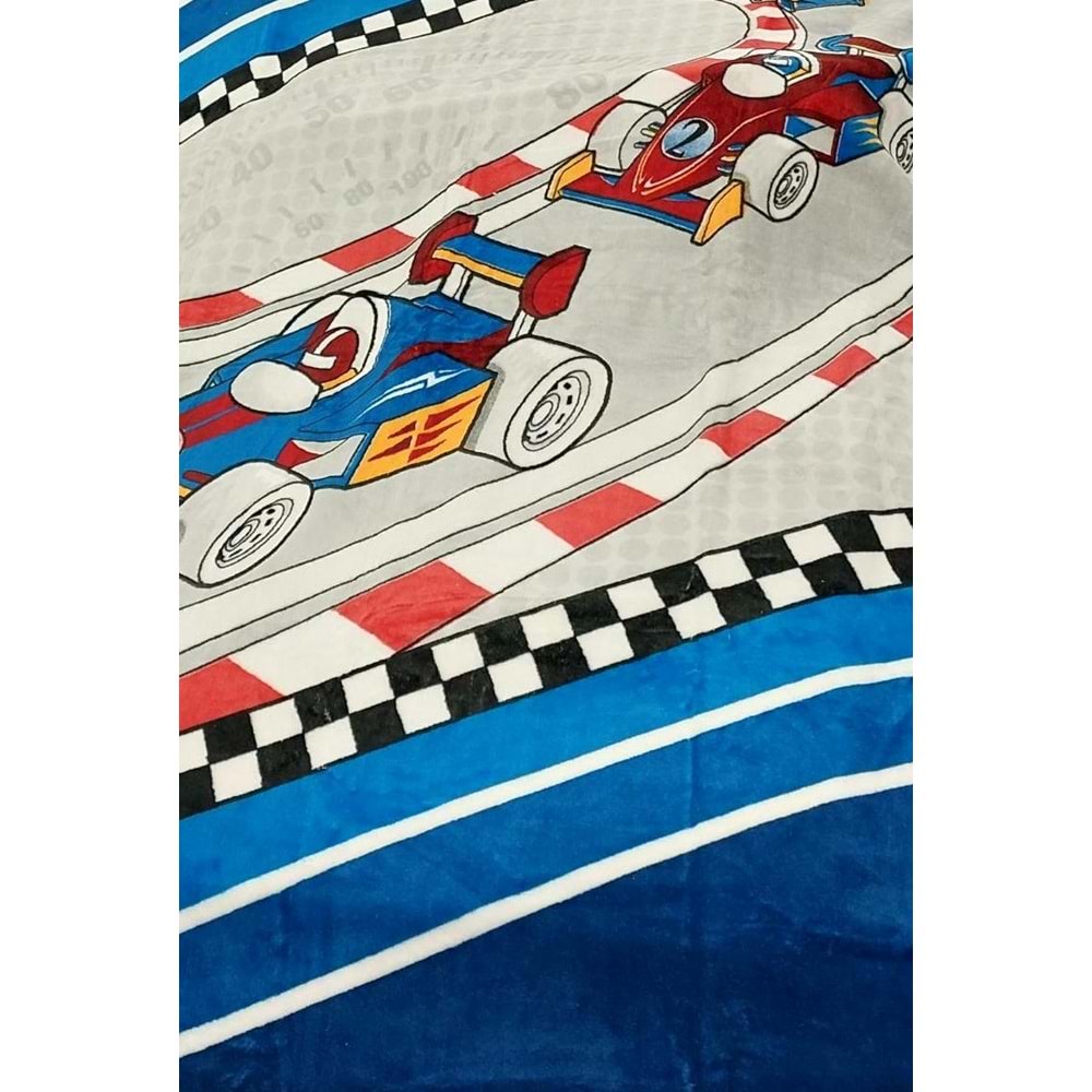 Aksu -Formula Racing Mavi- Tek Kişilik Çocuk Battaniye (155x215)