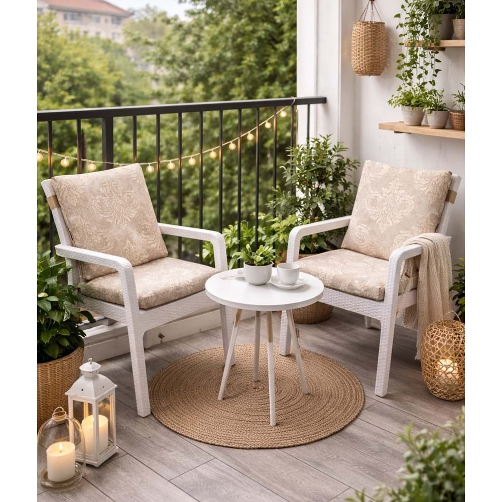 6 Adet Premium Şönil Arkalıklı Sandalye Minderi, Extra Kalın (Kalınlık 4,5cm)-Bej Desenli