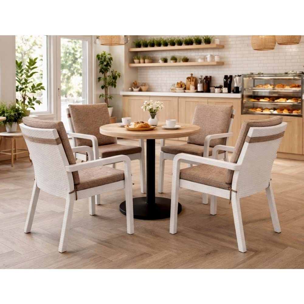 4 Adet Premium Şönil Arkalıklı Sandalye Minderi, Extra Kalın (Kalınlık 4,5cm)-K.Bej Düz