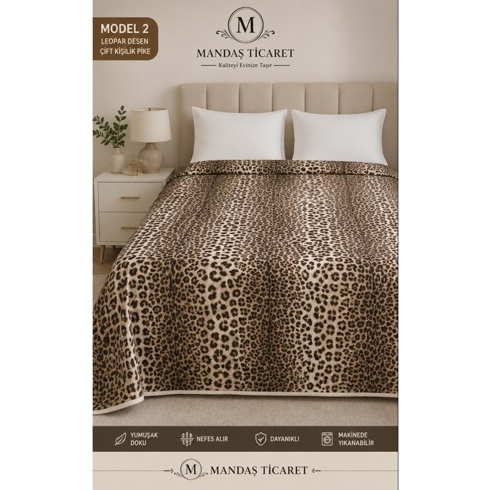 Mandaş Monalya Çok Amaçlı Çantalı Çift Kişilik Pike 190*220CM LEOPAR