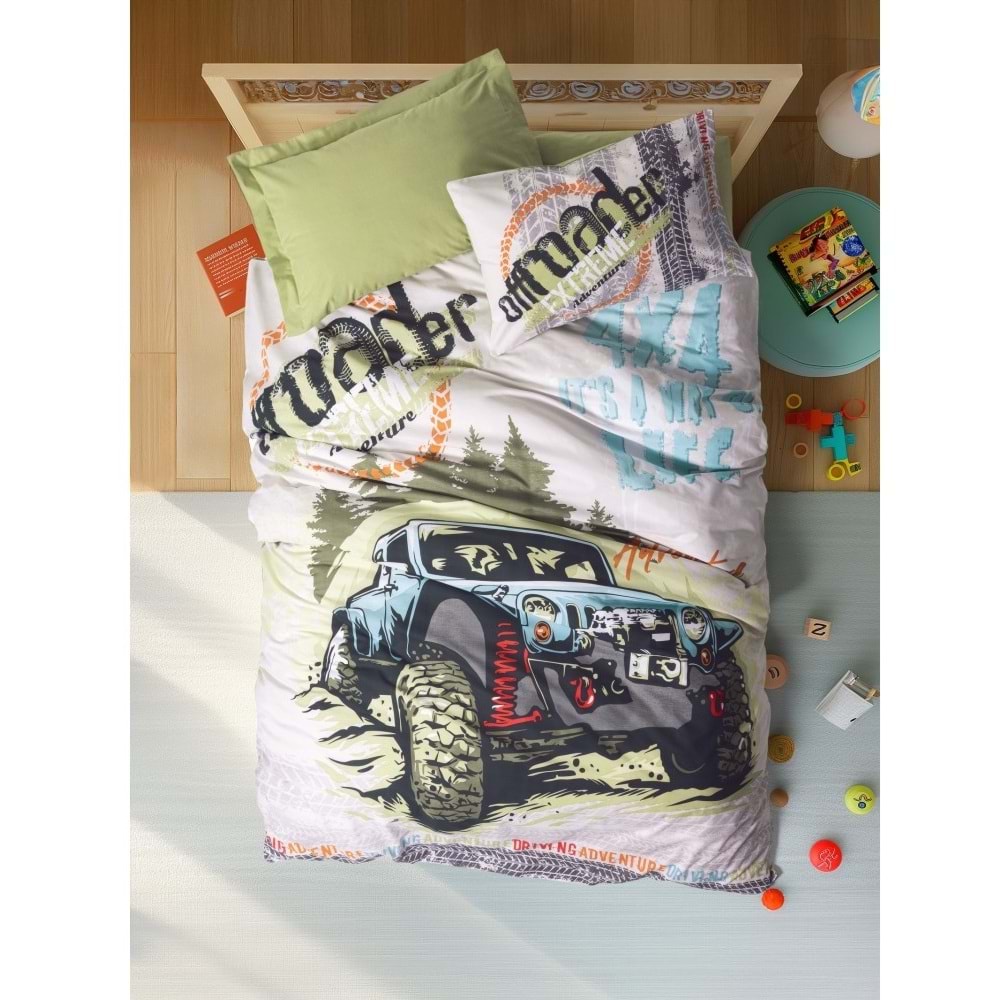 Cotton Box Rf Junior -Adventure Yeşil- Lastikli Çarşaflı Tek Kişilik Nevresim Takımı