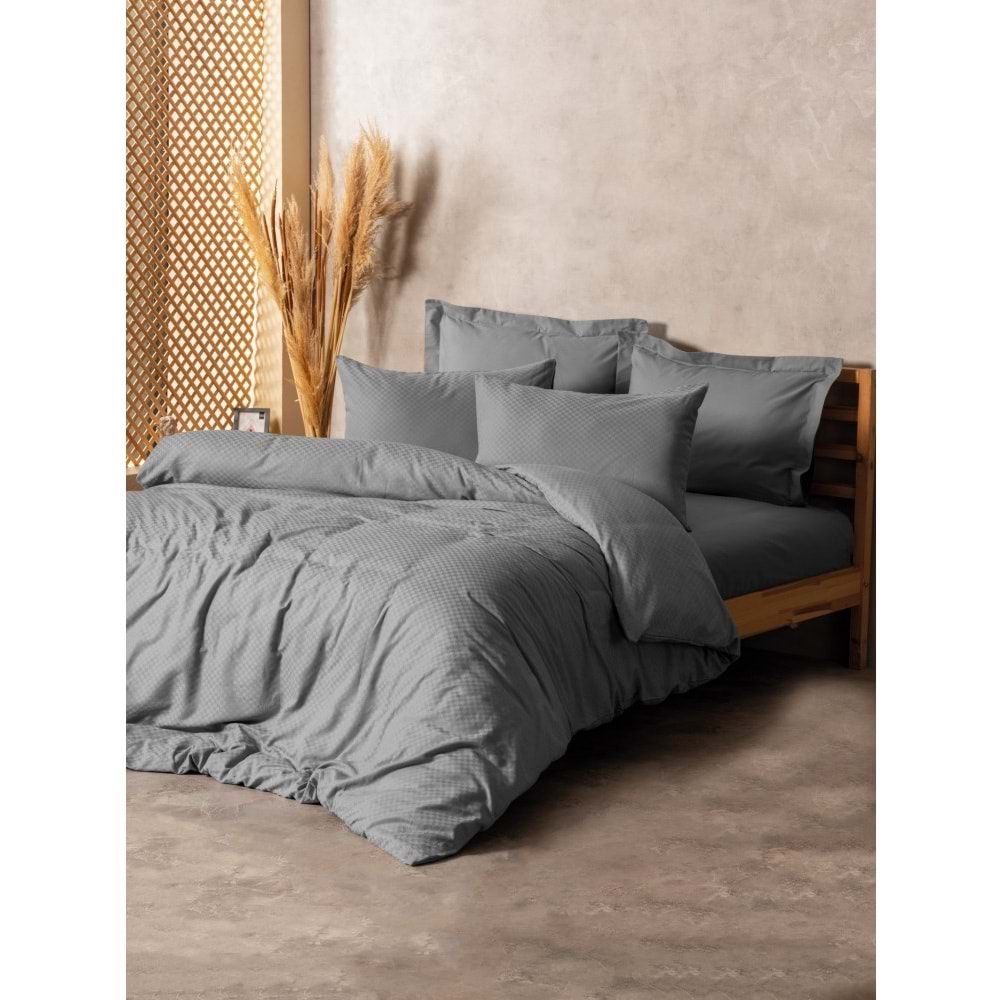 Cotton Box Rf Dual -Plaid Gri- Tek Kişilik Nevresim Takımı