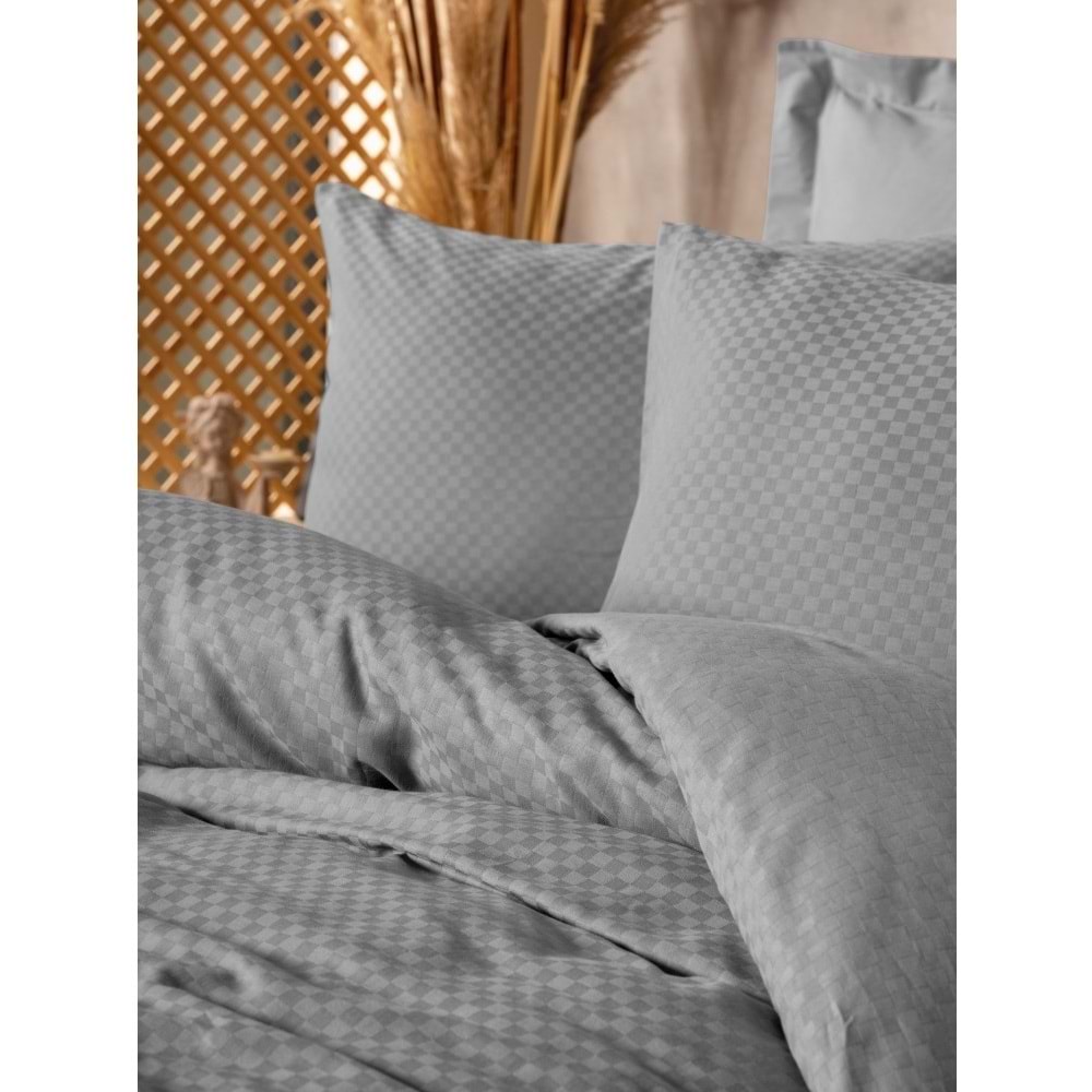 Cotton Box Rf Dual -Plaid Gri- Tek Kişilik Nevresim Takımı
