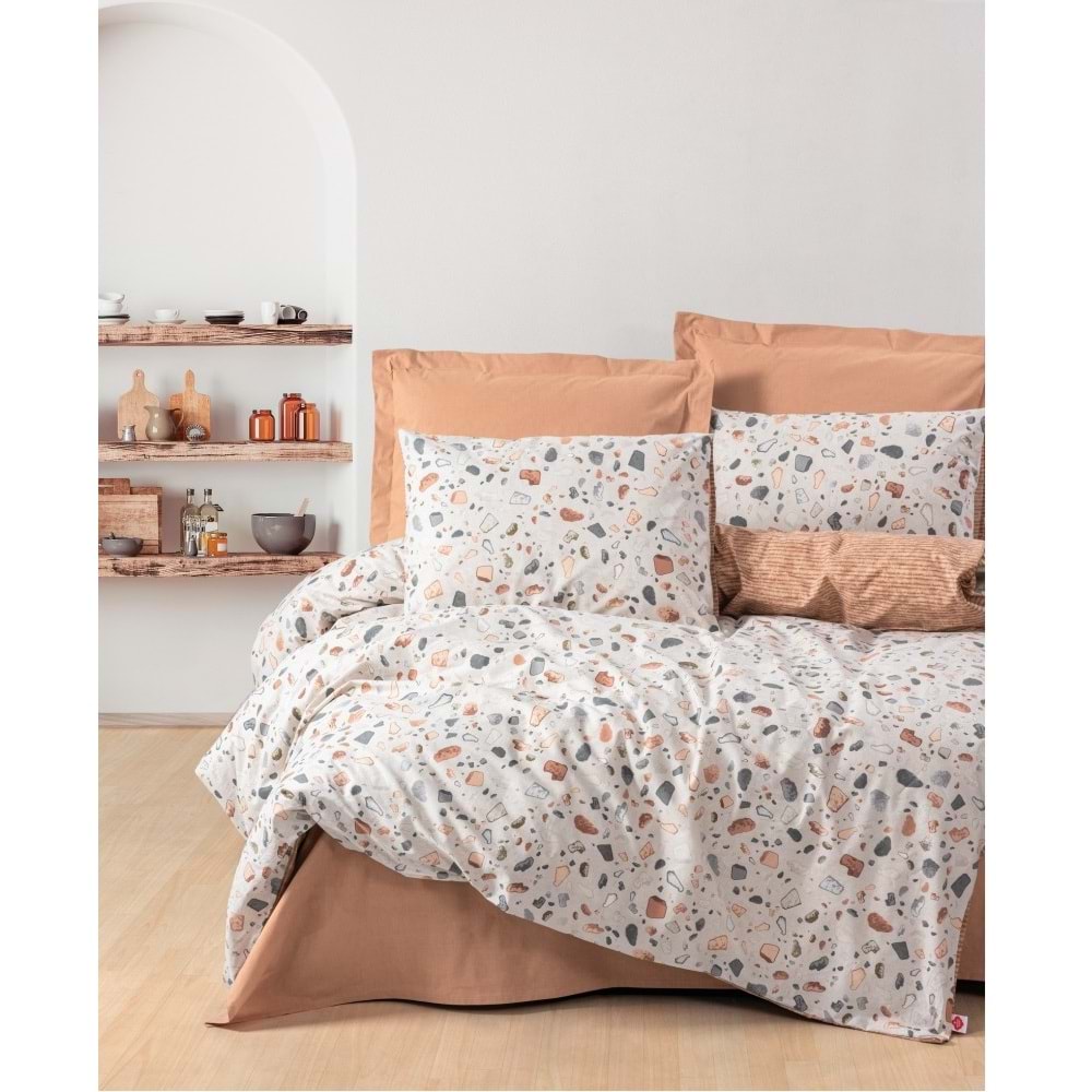 Cotton Box Rf Minimal -Oniks Karamel- Lastikli Çarşaflı Çift Kişilik Nevresim Takımı