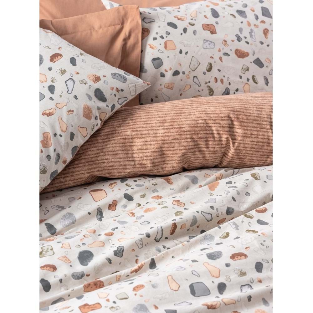 Cotton Box Rf Minimal -Oniks Karamel- Lastikli Çarşaflı Çift Kişilik Nevresim Takımı