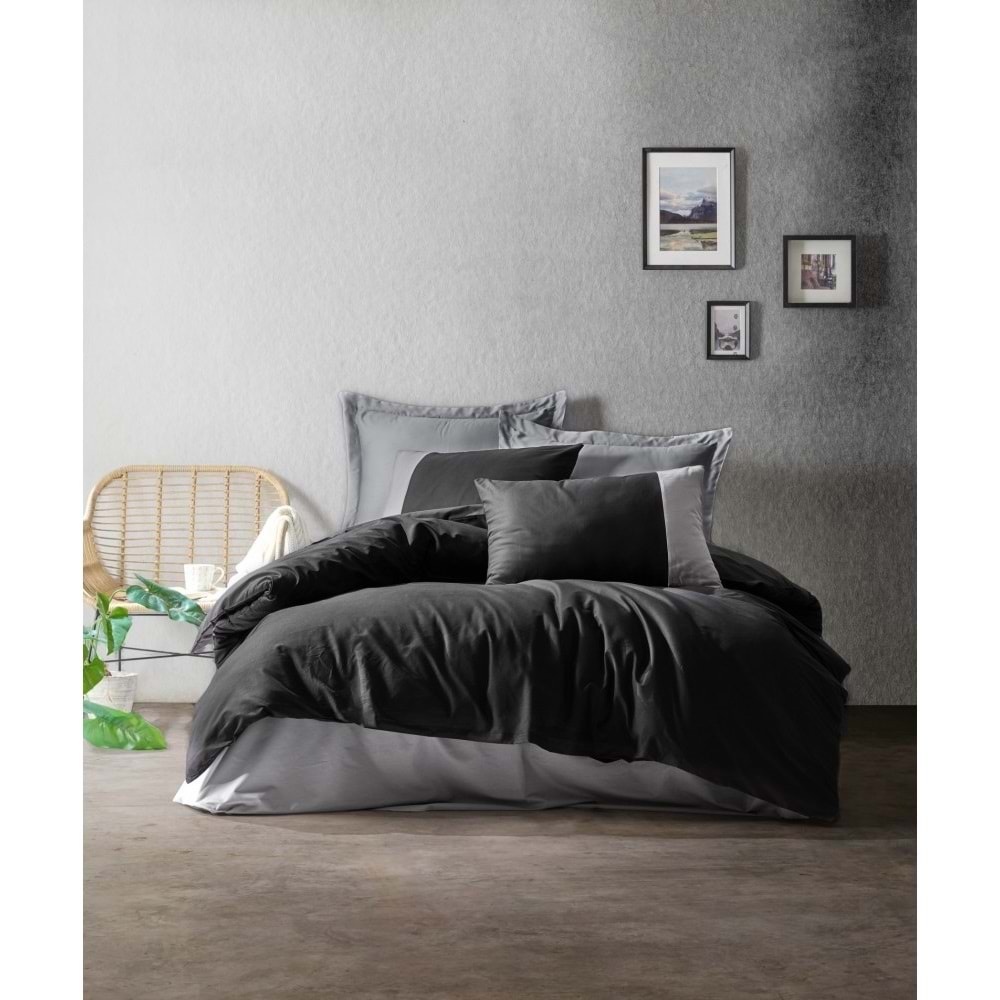 Cotton Box Rf Plain -Siyah Gri- Çift Kişilik Nevresim Takımı