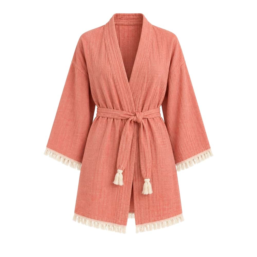Kimono Müslin 2 Katlı Peştemal Bornoz (Beden S-M)