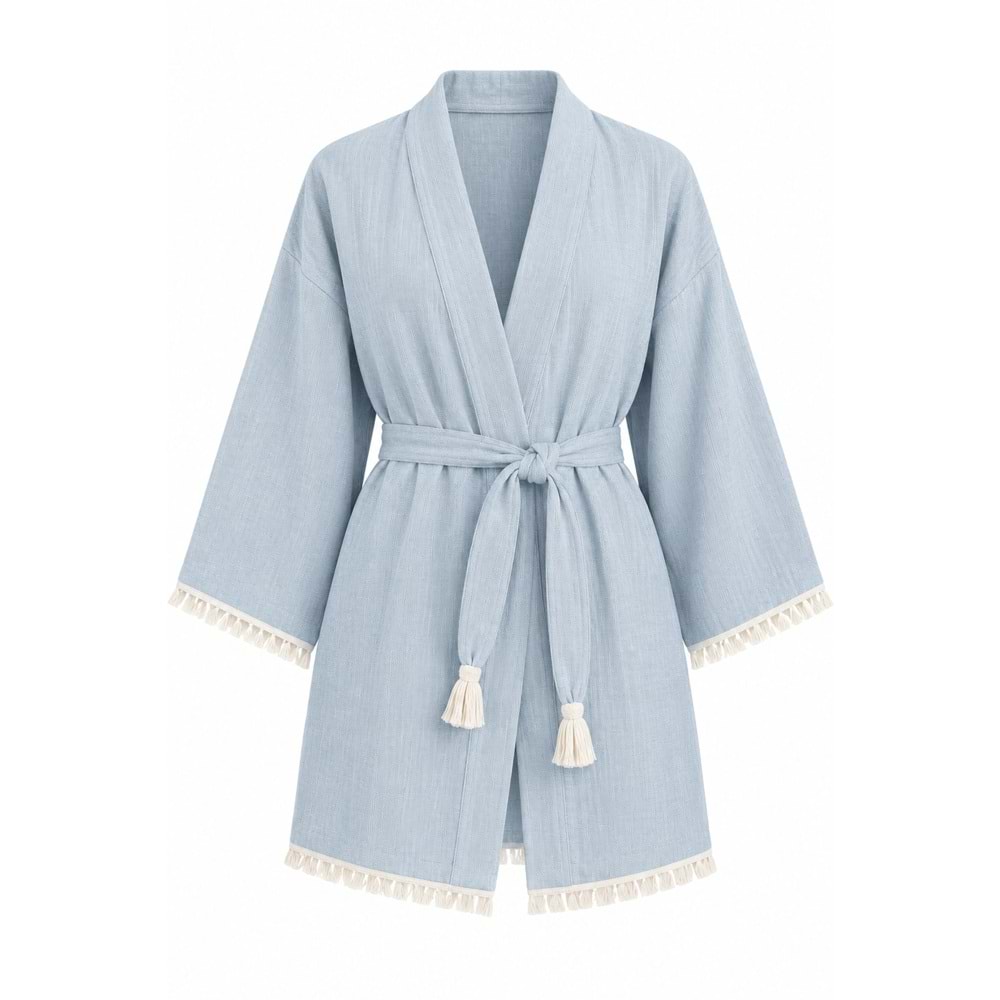 Kimono Müslin 2 Katlı Peştemal Bornoz (Beden S-M)