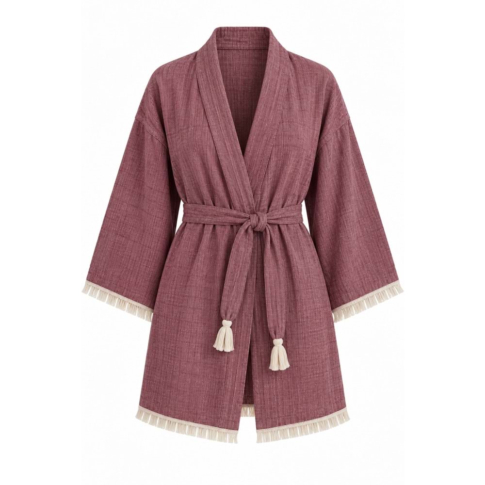 Kimono Müslin 2 Katlı Peştemal Bornoz (Beden S-M)