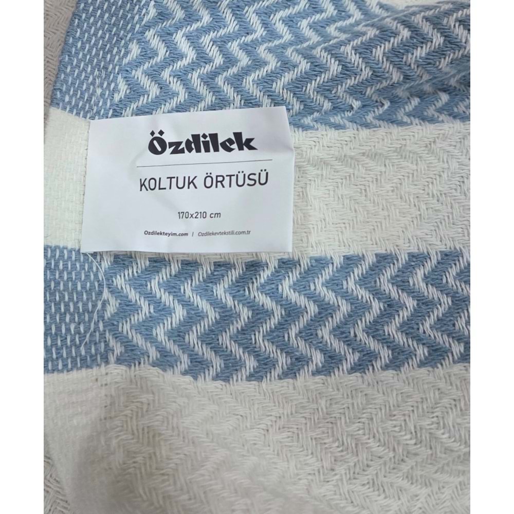 Özdilek Pamuklu Kaymaz Zigzag Koltuk Örtüsü (3+3) - İndigo
