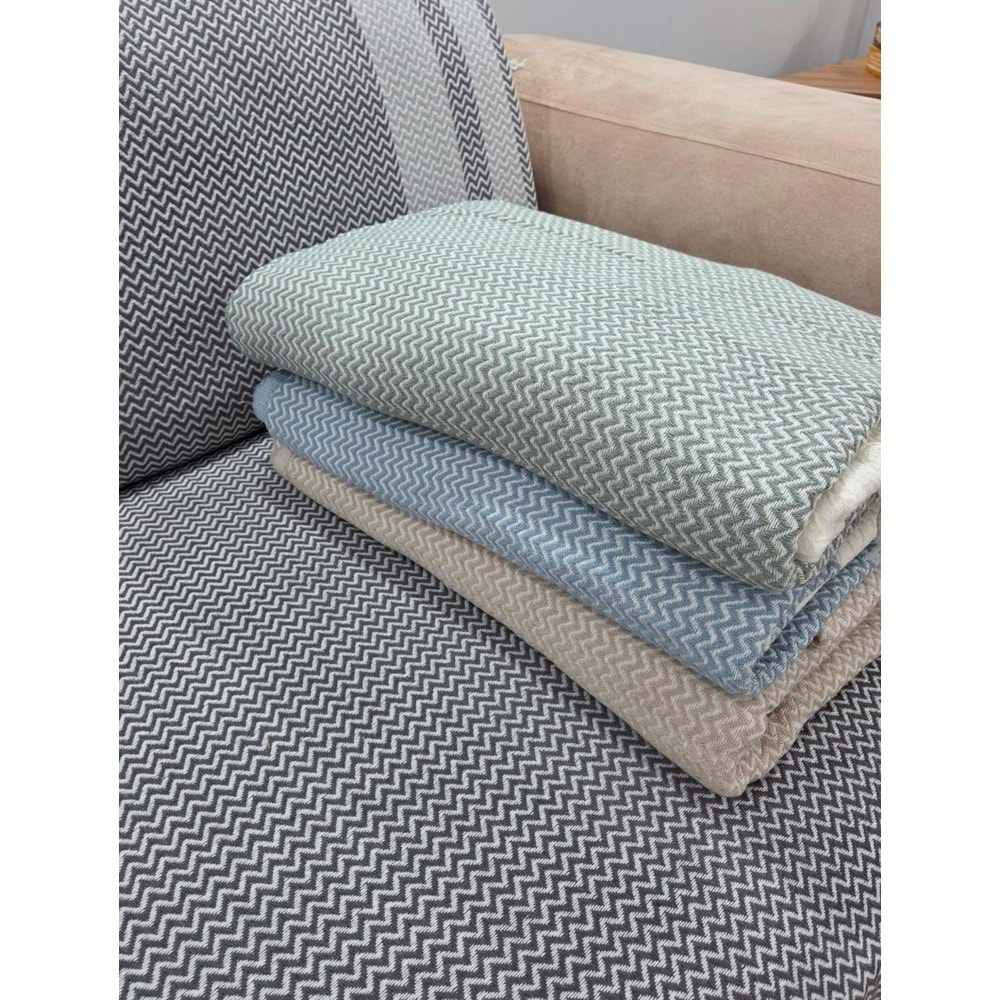 Özdilek Pamuklu Kaymaz Zigzag Koltuk Örtüsü (3+3)
