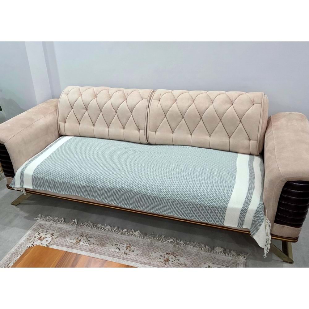 Özdilek 2 Adet Pamuklu Oturma Yerini Örten Zigzag Koltuk Örtüsü (80x210) - Haki Yeşili