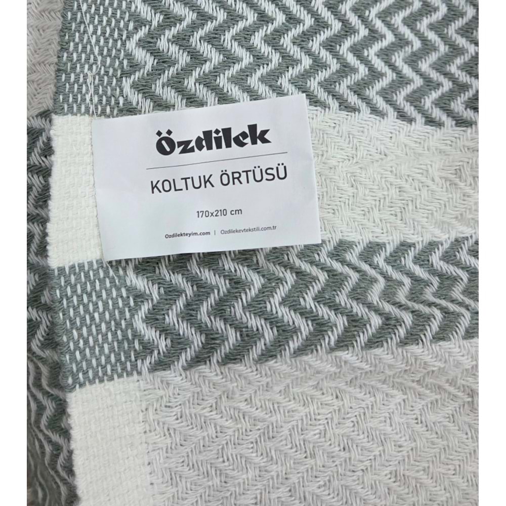 Özdilek 2 Adet Pamuklu Oturma Yerini Örten Zigzag Koltuk Örtüsü (80x210) - Haki Yeşili