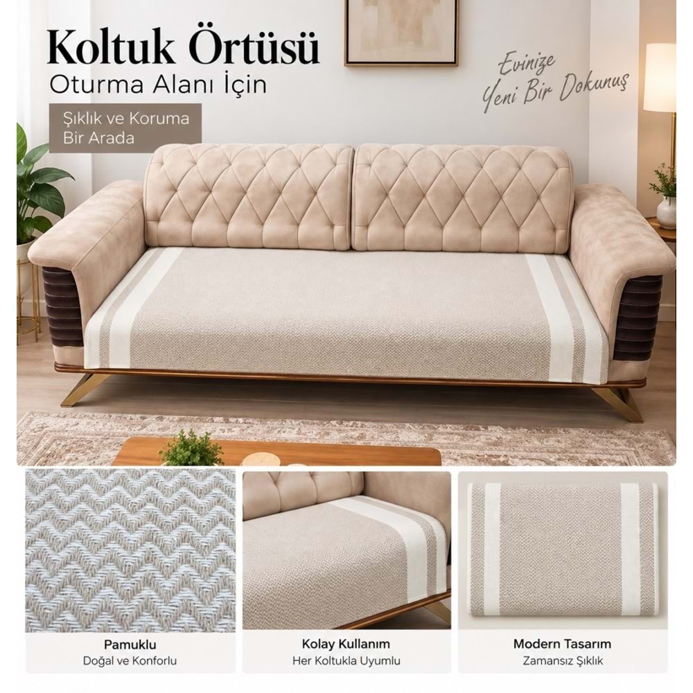 Özdilek 2 Adet Pamuklu Oturma Yerini Örten Zigzag Koltuk Örtüsü (80x210)