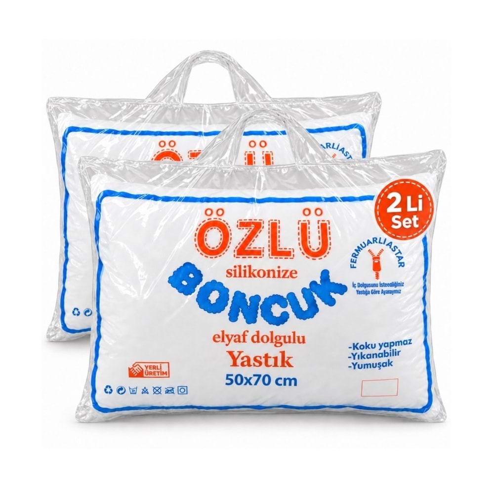 2li Set Dolgun Boncuk Silikon Yastık 2x900gr (Fermuarlı ve Pamuklu Kumaş)