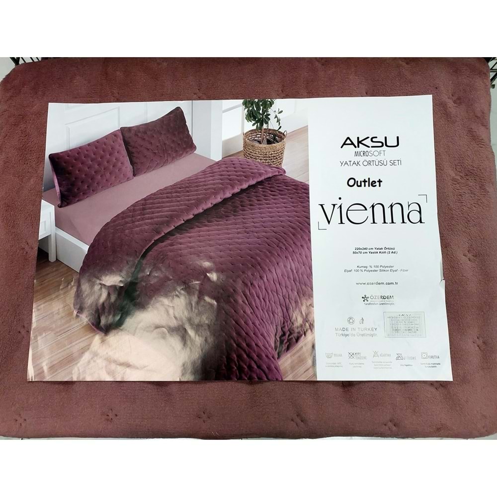 Aksu Soft Vienna (Outlet) Çift Kişilik Yatak Örtüsü Seti (220x240)-Mürdüm