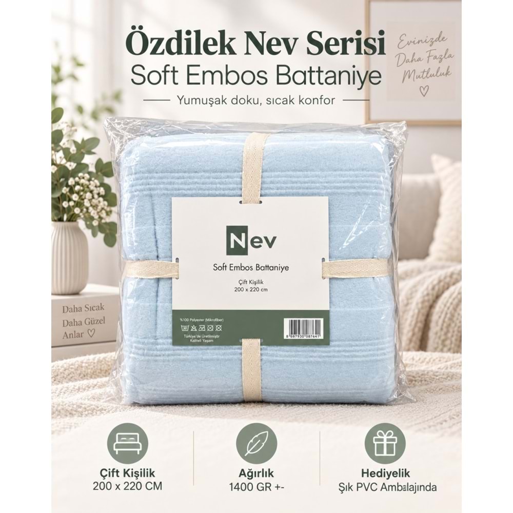 Özdilek Nev Serisi Soft Embos Çift Kişilik Battaniye (200x220)