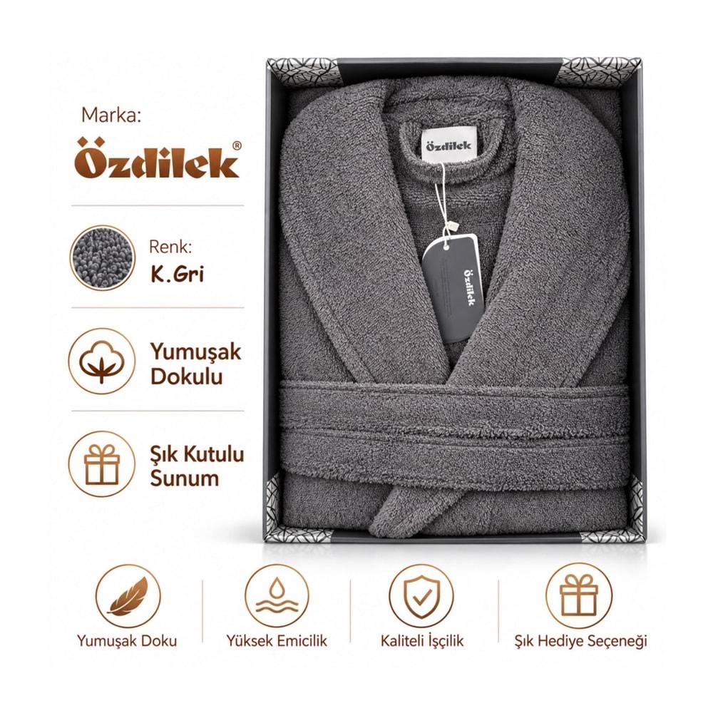 Özdilek Tek Bornoz Şalyaka-Colourist K.Gri (XL Beden)