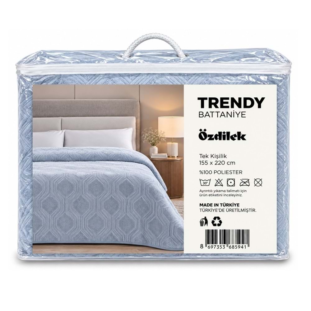 Özdilek Trendy Embos Tek Kişilik Battaniye (155x220)-Art Deco Buz Mavi