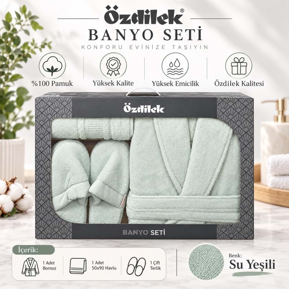 Özdilek Colourist Su Yeşili Kişisel Banyo Bornoz Seti (L Beden)