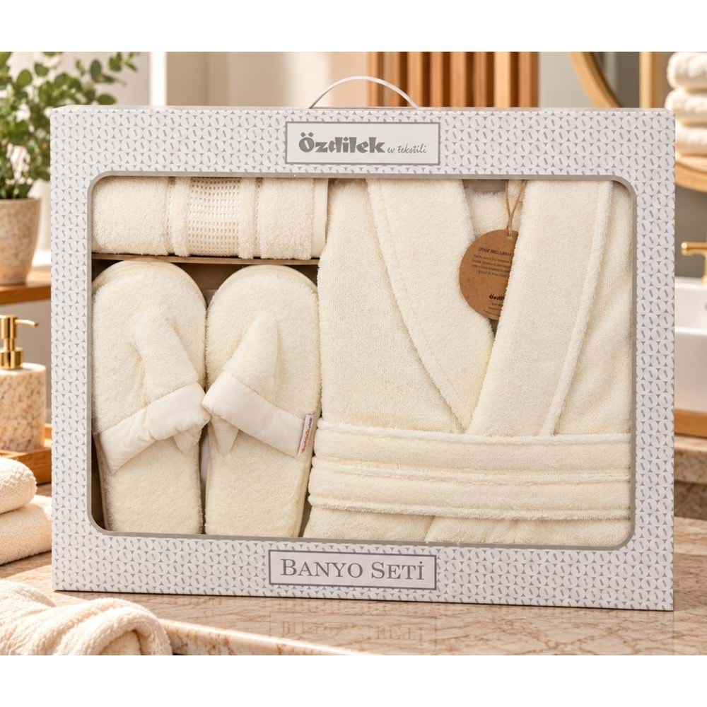 Özdilek Colourist Krem Kişisel Banyo Bornoz Seti (S-M Beden)