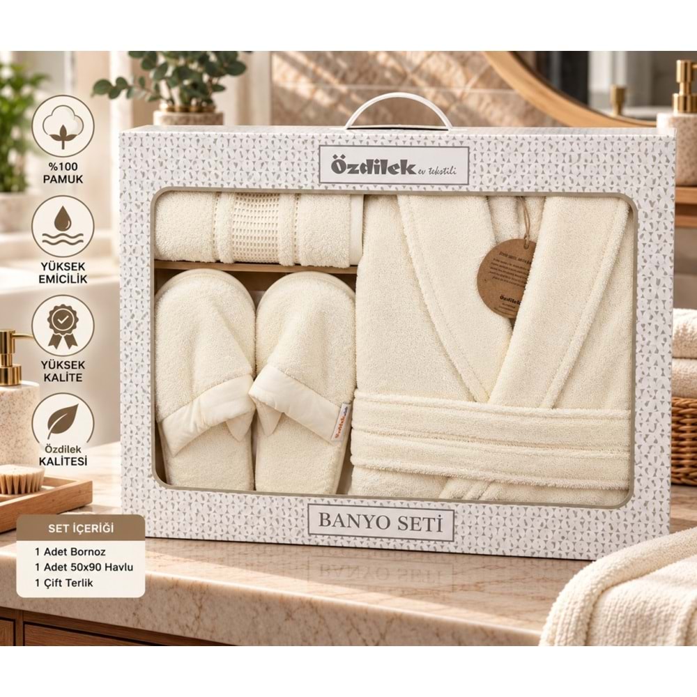 Özdilek Colourist Krem Kişisel Banyo Bornoz Seti (S-M Beden)