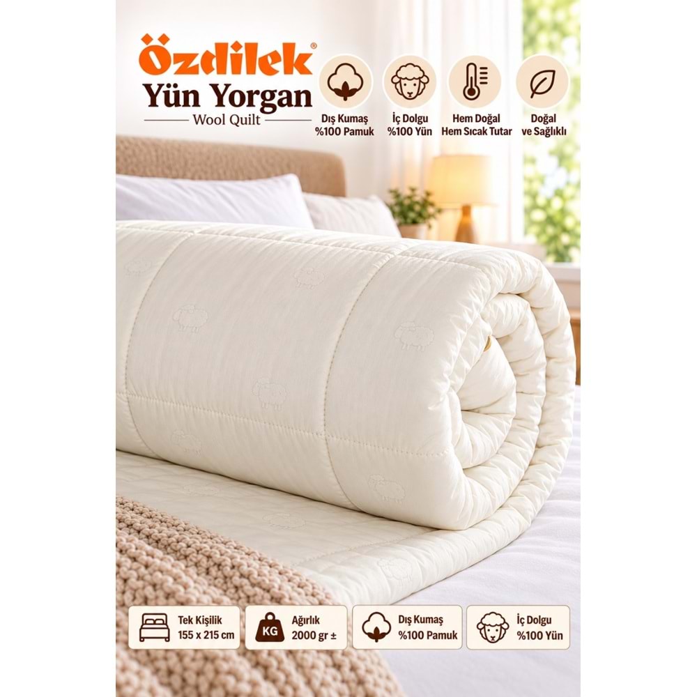 Özdilek (Tek Kişilik Set) Doğal 1 Adet Yün Yorgan + 1 Adet Yün Yastık