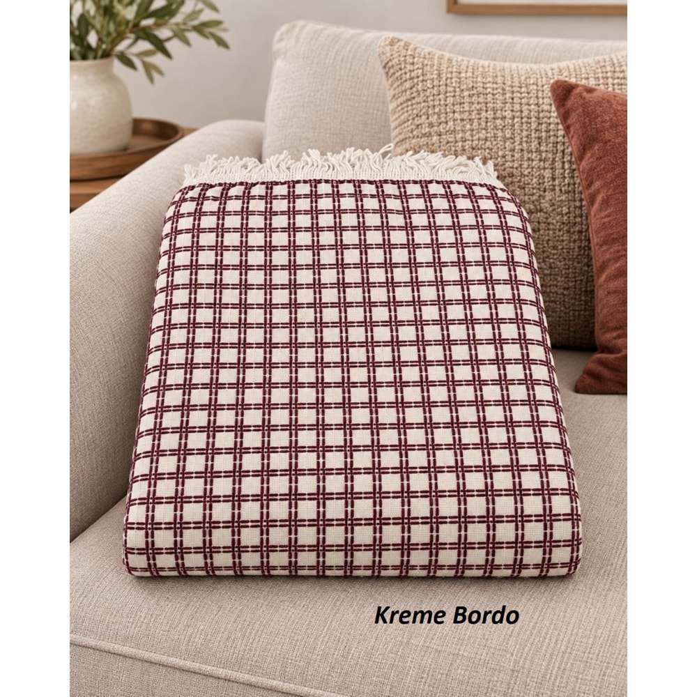 Yeni Nesil Penyeli Pamuklu Maxi Boy Kolları Kapatan Kaymaz Koltuk Örtüsü (170x300) - Kreme Bordo
