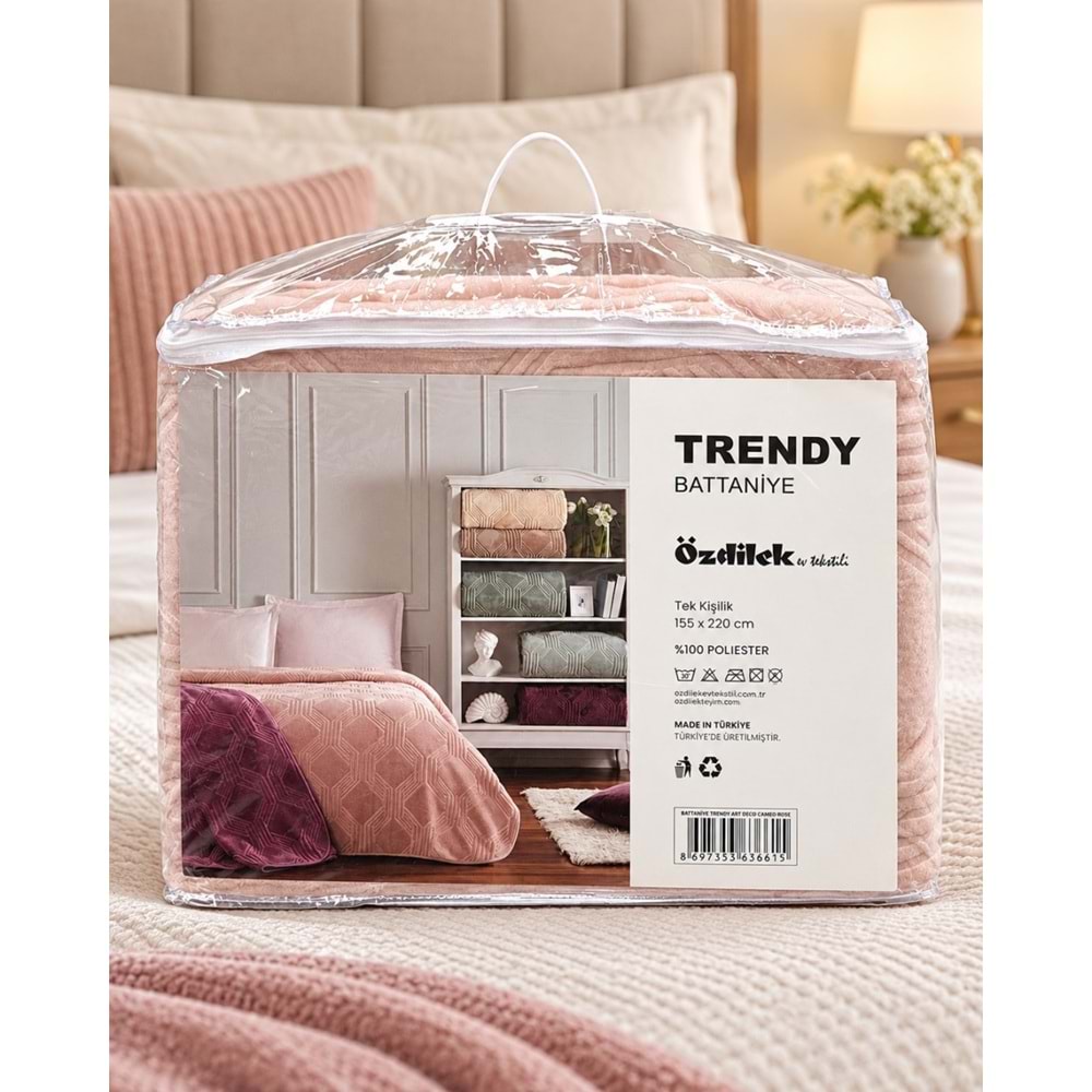 Özdilek Trendy Embos Tek Kişilik Battaniye (155x220)-Art Deco Cameo Rose Yeni