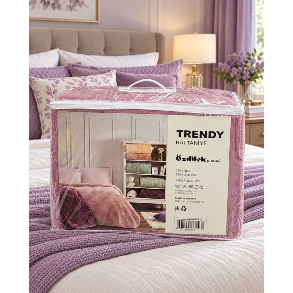 Özdilek Trendy Embos Çift Kişilik Battaniye (220x240)-Art Deco Lila Yeni