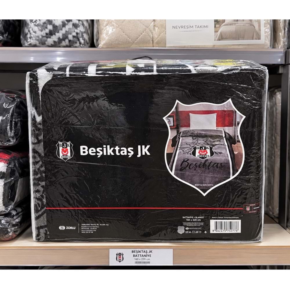 Taç Taraftar Lisanslı Tek Kişilik Battaniye (160x220)-BEŞİKTAŞ KARA KARTAL