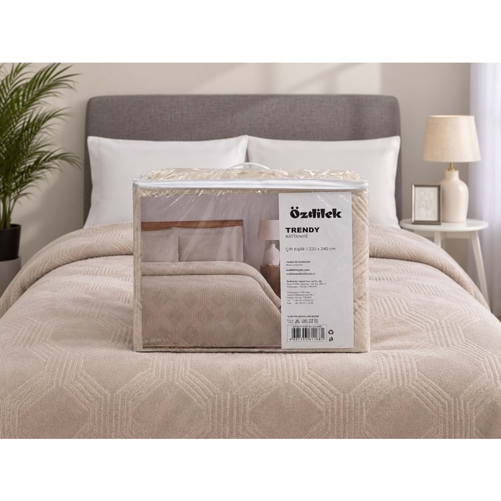 Özdilek Trendy Embos Çift Kişilik Battaniye (220x240)-Art Deco Kemik Yeni