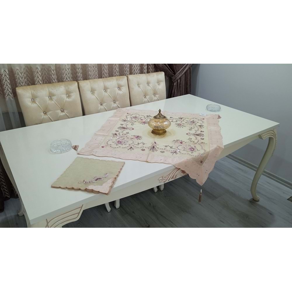 organize tül boncuklu vitrin seti 16 parça krem/pembe