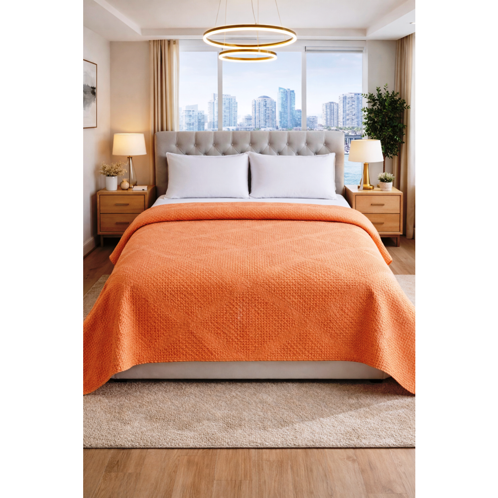 Şaheser %100 Pamuk Çift Kişilik Pike 240x220 (Tek Pike)-Portakal