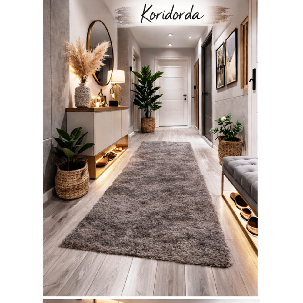 Giz Home Tilda Uzun Tüylü Post Halı (75x150)-K.Kahve