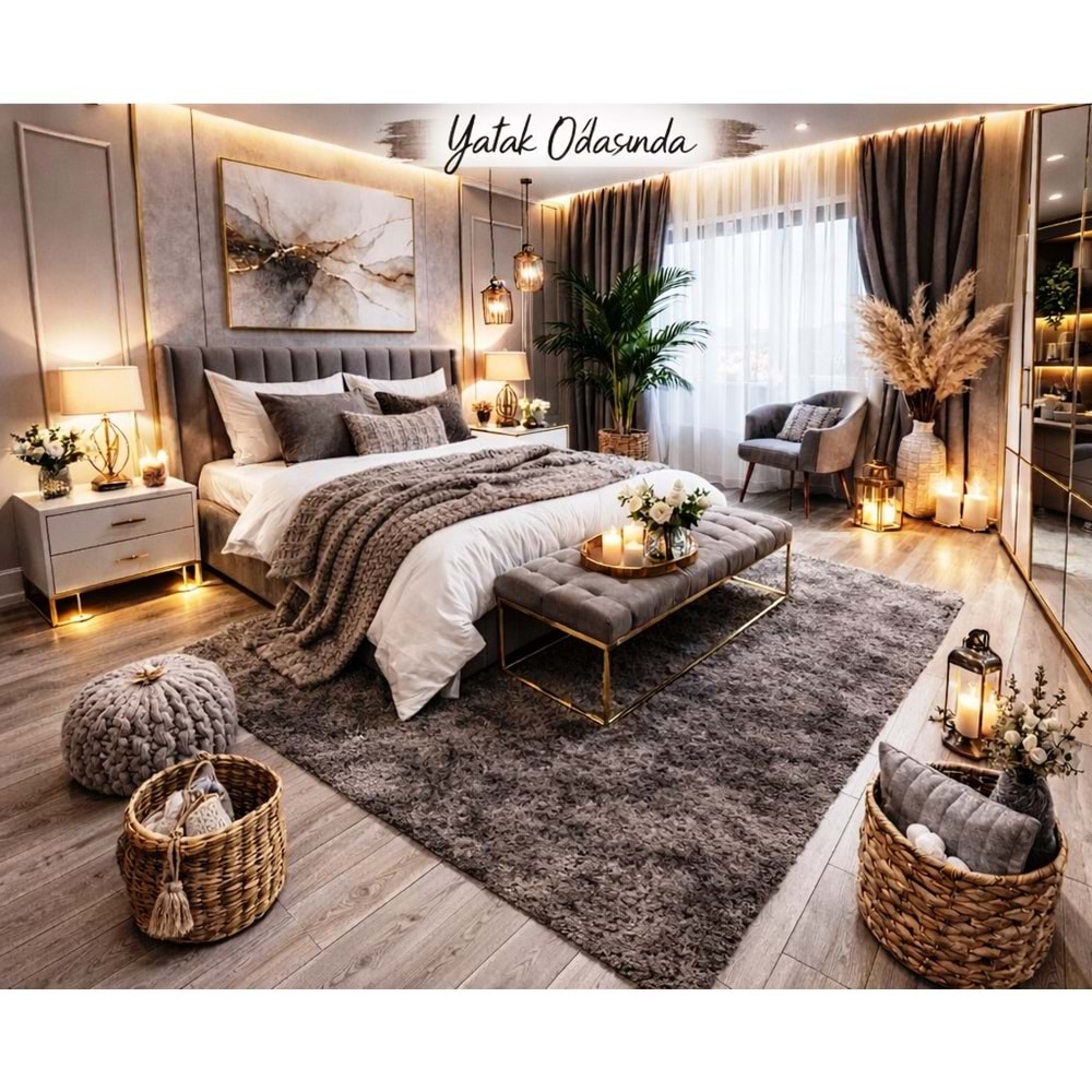 Giz Home Tilda Uzun Tüylü Post Halı (150x200)-K.Kahve