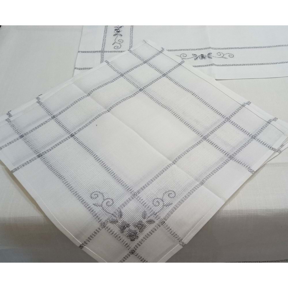 Maraş işi Green lıght Yemek Seti 10 parça krem/ simli