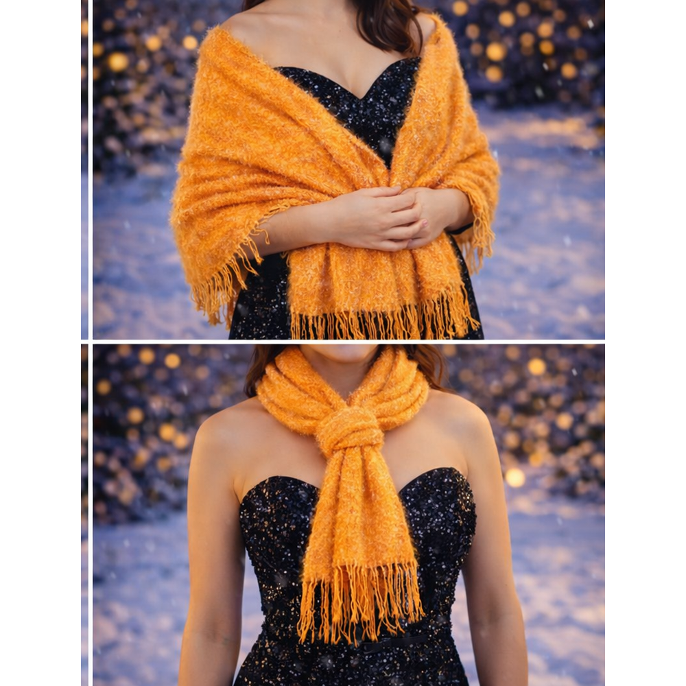 Mandaş Style El Dokuma Angora Bayan Şalı-Hardal