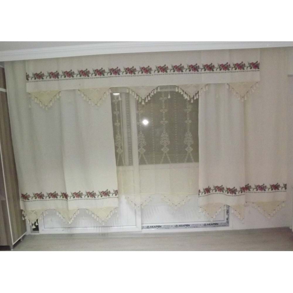 El İşi Dantelli Kanaviçe Buldan Perdesi (215*200)