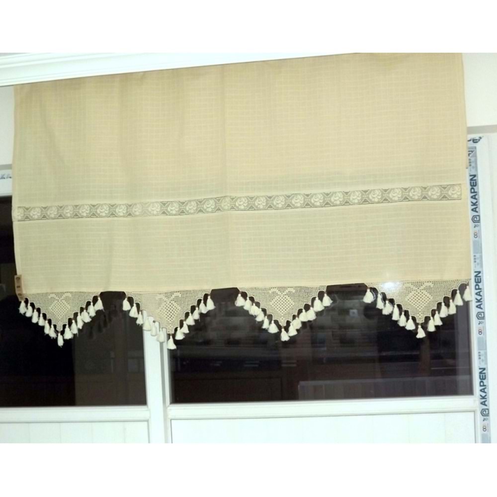 El İşi Dantelli Naturel Buldan Perdesi (140*300)